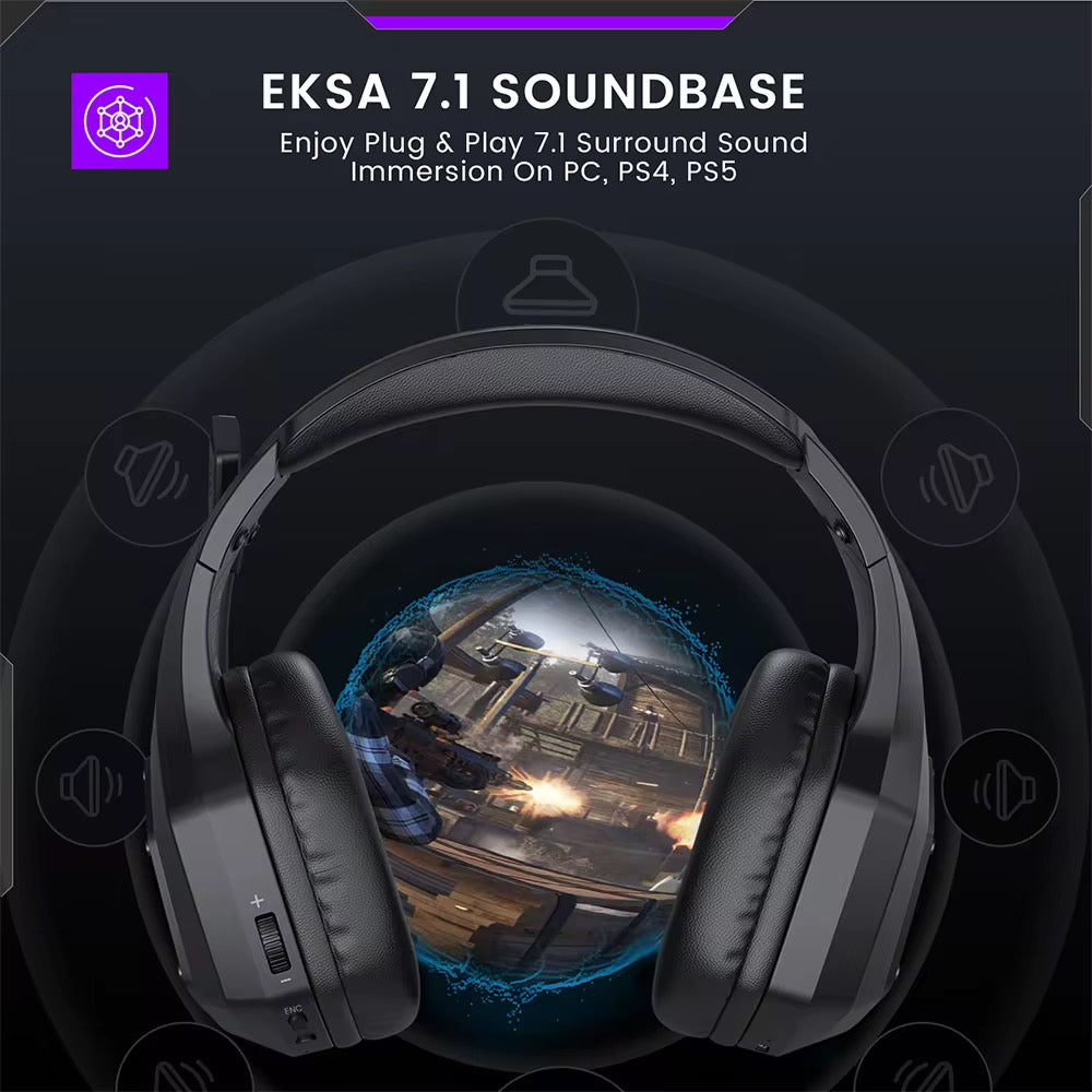 EKSA 2.4GHz Wireless Headset E1000 BT 7.1 Surround Wired Gaming Headset with ENC Mic Low Latency 7.1 Headset for PC PS4 PS5 Xbox