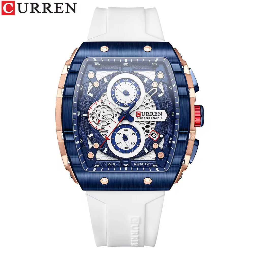 CURREN 8442 New Fashion Auto Date Tonneau Quartz
Wristwatch Waterproof Chronograph Luxury Business Watch for Men Montre Relojes