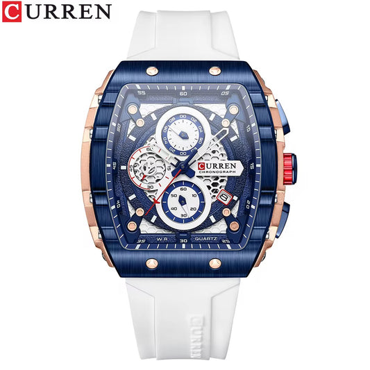 CURREN 8442 New Fashion Auto Date Tonneau Quartz
Wristwatch Waterproof Chronograph Luxury Business Watch for Men Montre Relojes