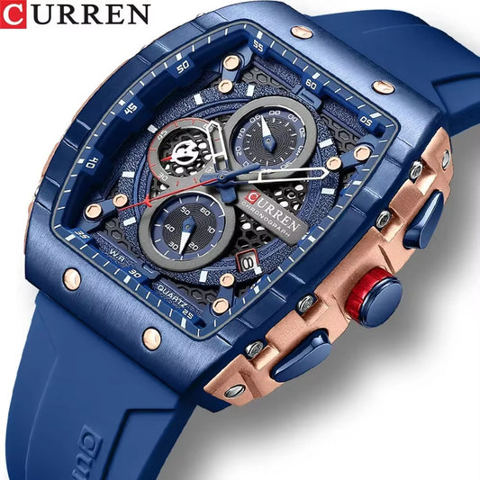 CURREN 8442 New Fashion Auto Date Tonneau Quartz
Wristwatch Waterproof Chronograph Luxury Business Watch for Men Montre Relojes