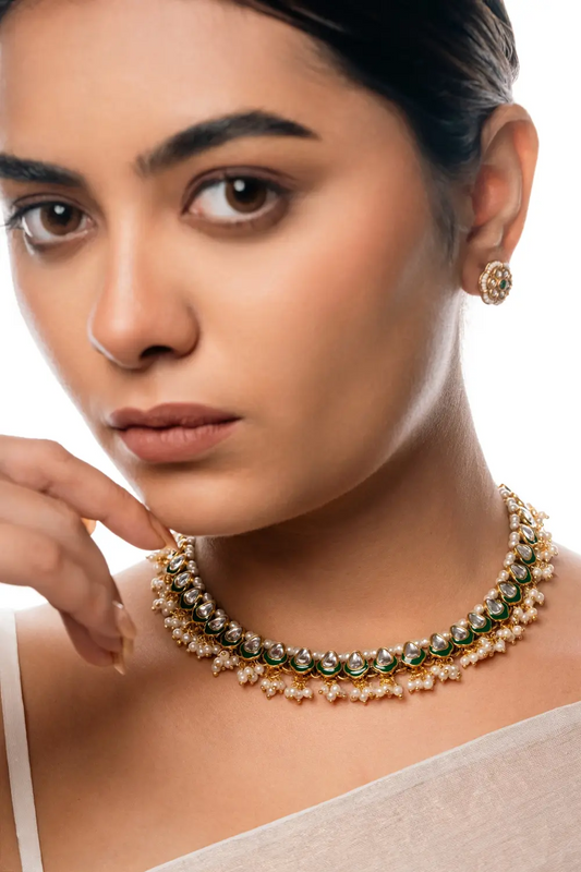 Kundan Oval Shape Green Choker Necklace