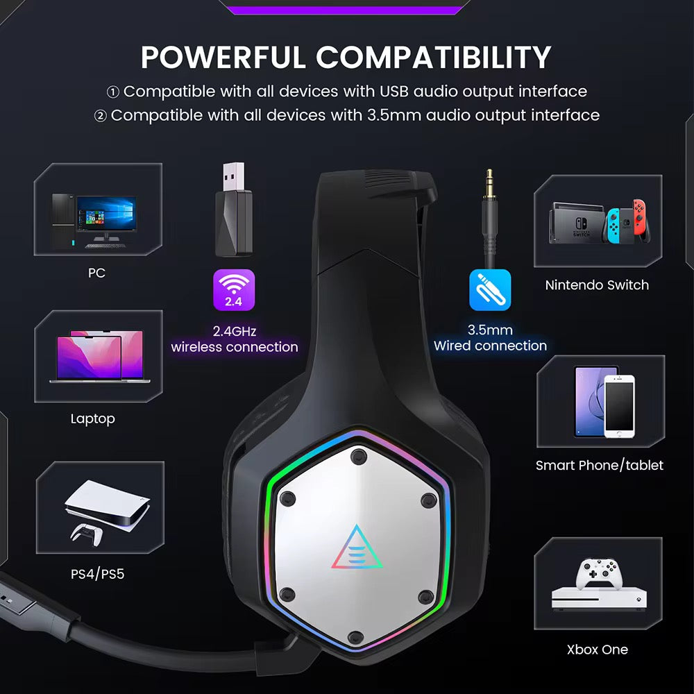 EKSA 2.4GHz Wireless Headset E1000 BT 7.1 Surround Wired Gaming Headset with ENC Mic Low Latency 7.1 Headset for PC PS4 PS5 Xbox