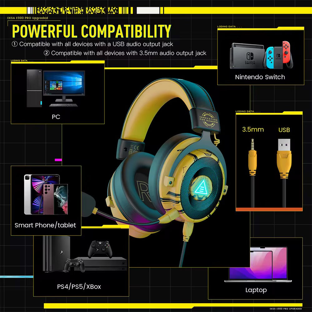 E900 PRO Yellow Gaming Wired Headset with ENC with 7.1
Sound Quality Wired Wireless Gaming Headset