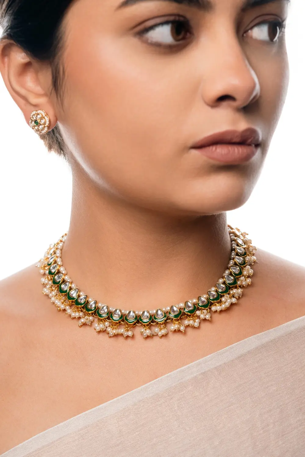Kundan Oval Shape Green Choker Necklace