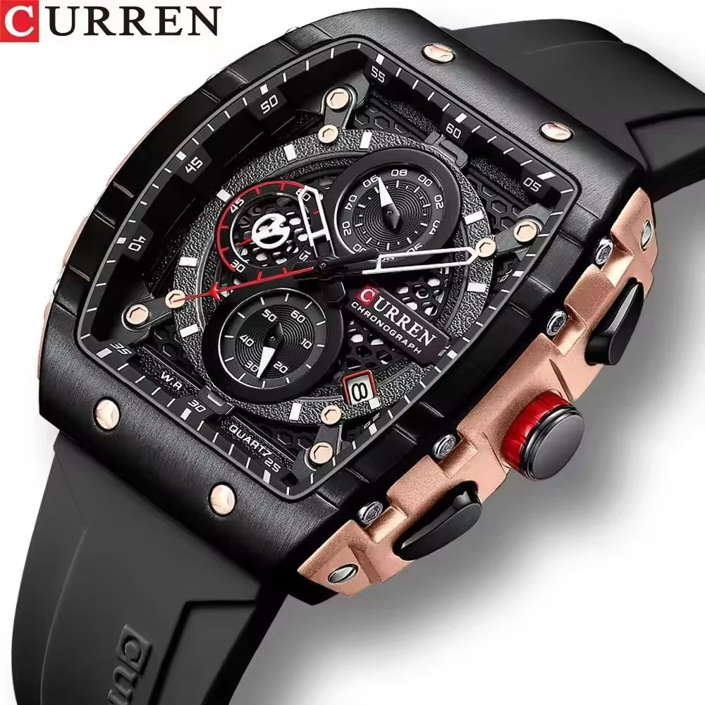 CURREN 8442 New Fashion Auto Date Tonneau Quartz
Wristwatch Waterproof Chronograph Luxury Business Watch for Men Montre Relojes