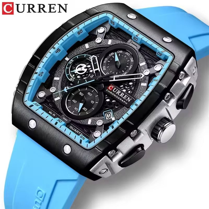 CURREN 8442 New Fashion Auto Date Tonneau Quartz
Wristwatch Waterproof Chronograph Luxury Business Watch for Men Montre Relojes