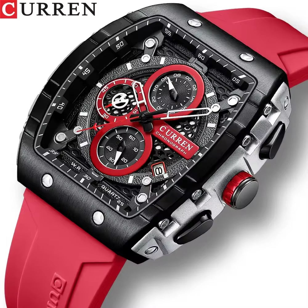 CURREN 8442 New Fashion Auto Date Tonneau Quartz
Wristwatch Waterproof Chronograph Luxury Business Watch for Men Montre Relojes