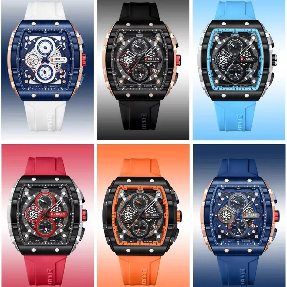 CURREN 8442 New Fashion Auto Date Tonneau Quartz
Wristwatch Waterproof Chronograph Luxury Business Watch for Men Montre Relojes