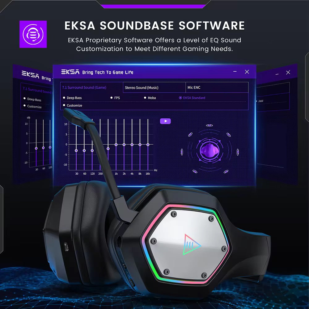 EKSA 2.4GHz Wireless Headset E1000 BT 7.1 Surround Wired Gaming Headset with ENC Mic Low Latency 7.1 Headset for PC PS4 PS5 Xbox